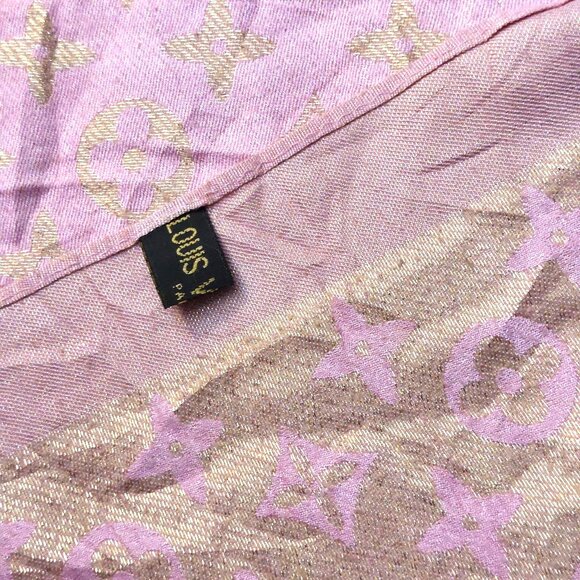 LOUIS VUITTON LV Light Pink & Gold Monogram Shawl Scarf Wrap - Picture 8 of 10